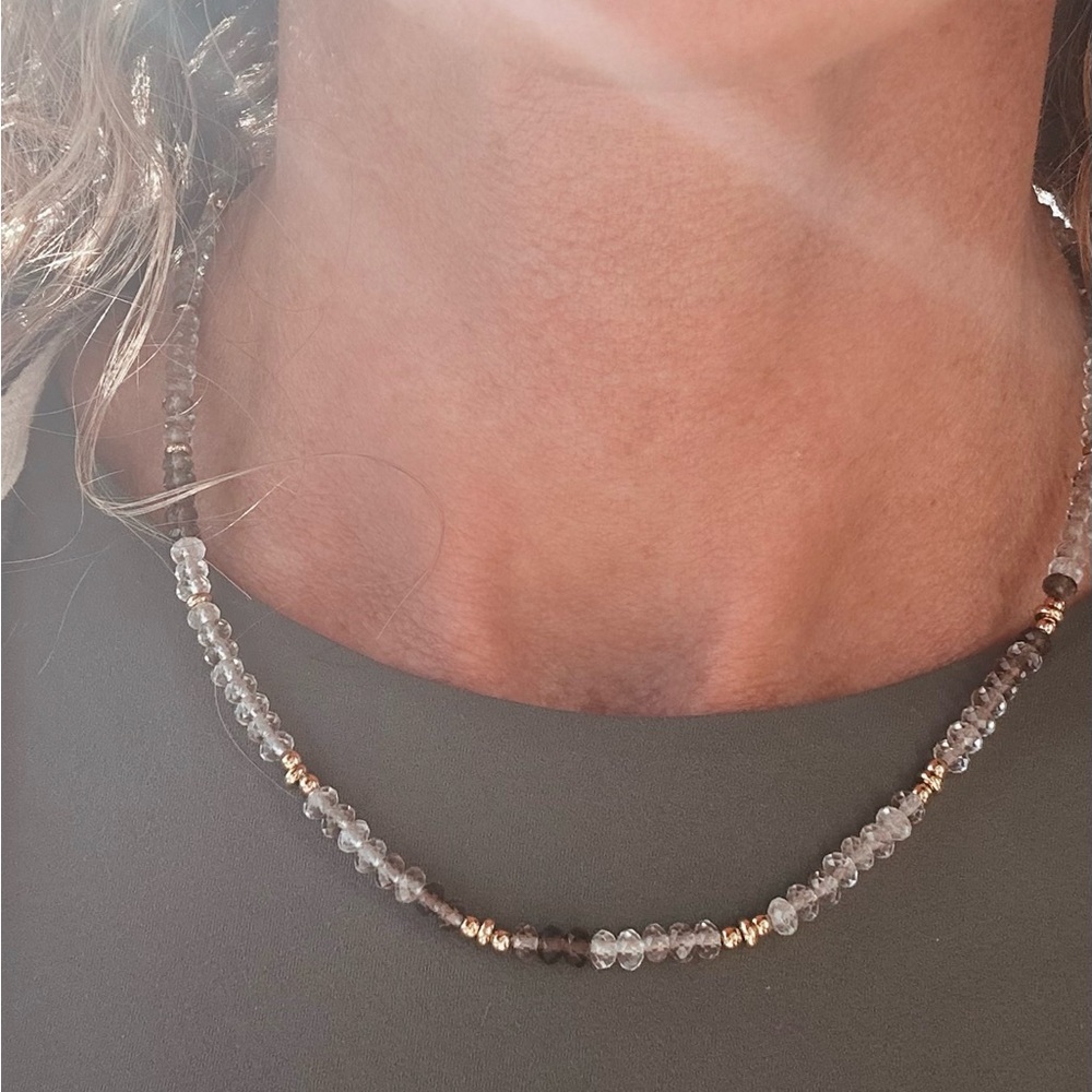 BUNDLE Ombre Smokey Quartz Necklace Waterproof Gold Beautiful Neutral Beaded - Picture 9 of 12